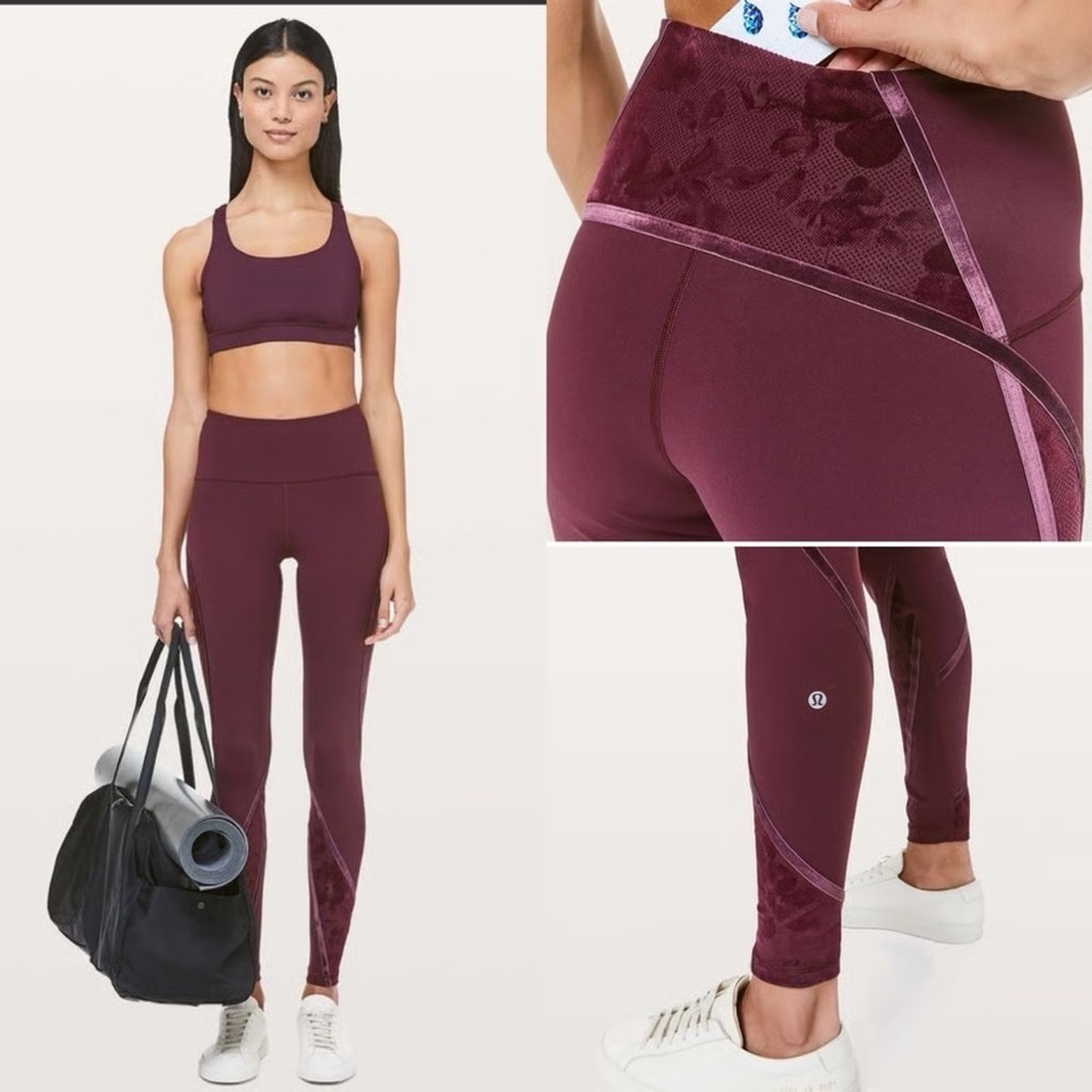 Lululemon Wunder Under High Rise Tight Floral Flocked 28" Dark Adobe‎ 10 Yoga